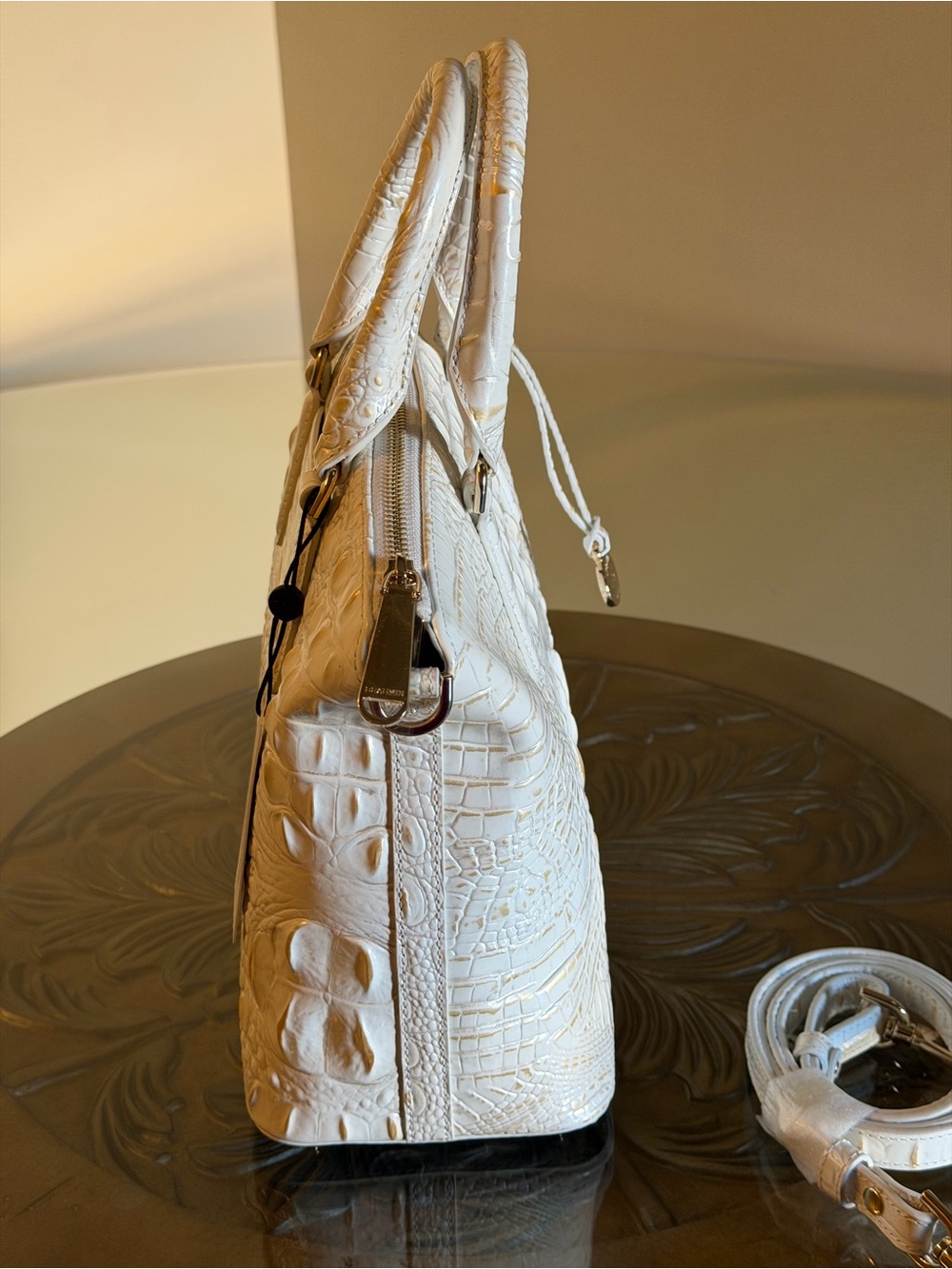 Brahmin Duxbury Chantilly White Croc-Embossed Satchel with Detachable Strap - Picture 7 of 15